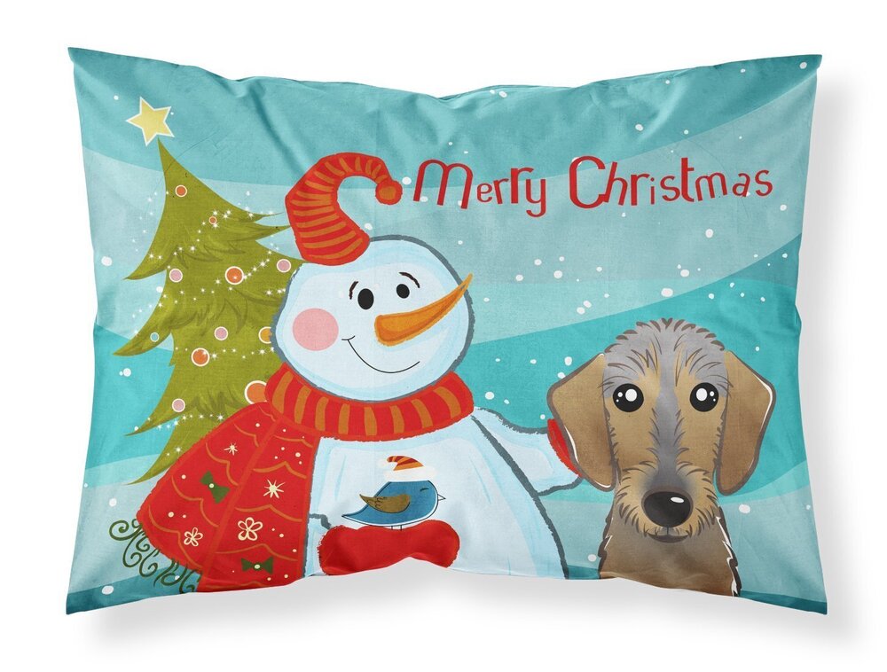 4398 BB1853PILLOWCASE Snowman with Wirehaired Dachshund Fabric Standard
